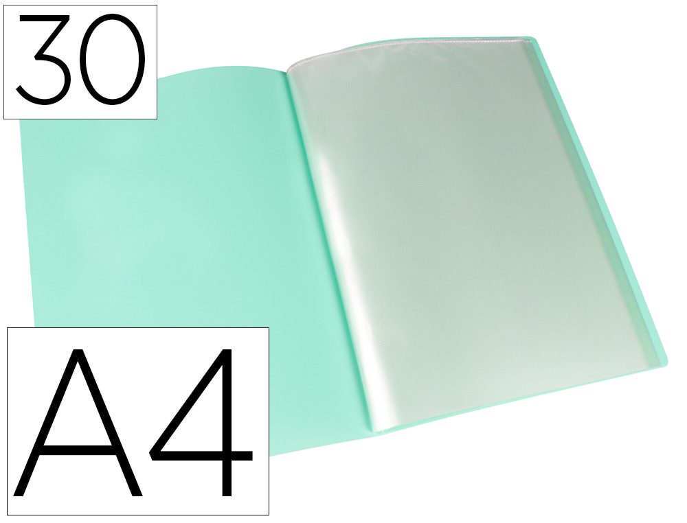 Carpeta con 30 fundas Liderpapel A4 polipropileno verde manzana